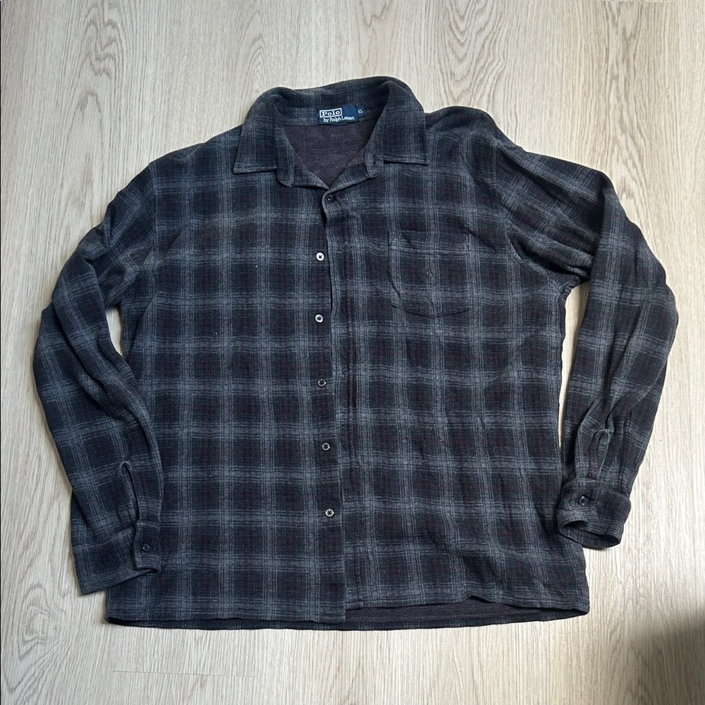Y2K vtg Ralph Lauren Polo Charcoal and Burgundy men’s Flannel size XL
